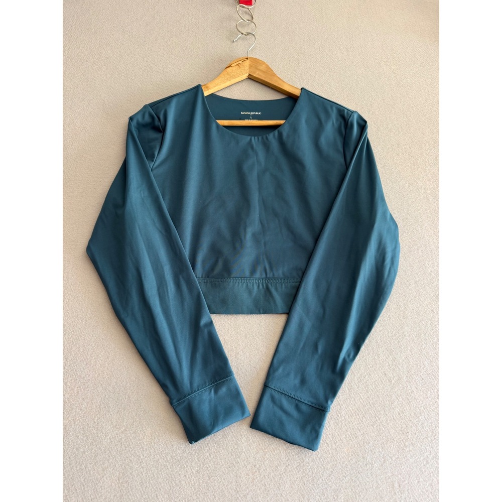 Banana Republic Teal‎ Blue Long Sleeve Cropped Athletic Top Performance Shirt L